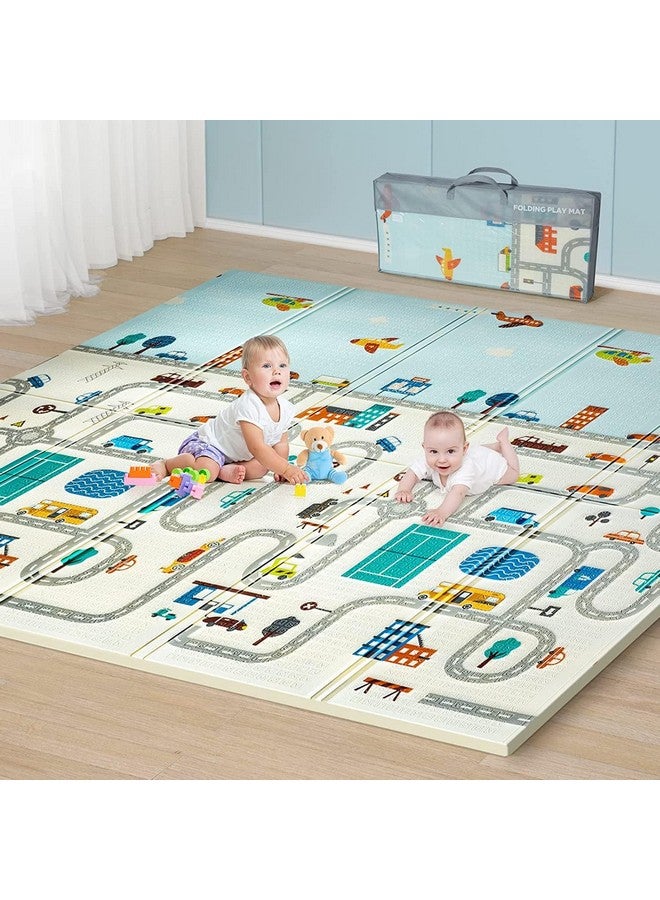 DONDA Foldable Foam Baby Play Mat, Waterproof, Portable Double Side Soft Reversible, Non Toxic Bpa Free, Baby Play Crawl Floor Mat Toddler, Infant & Kids (Multicolor) (Blue Road Mat) - Image 1