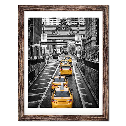 Finefrarm 12x16 Frames Display Pictures 11x14 with Mat or 12x16 Photo Without Mats Farmhouse Distressed Brown Picture Frames Wall Art for Living Room Wall Mounting Decor - Image 1
