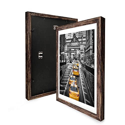 Finefrarm 12x16 Frames Display Pictures 11x14 with Mat or 12x16 Photo Without Mats Farmhouse Distressed Brown Picture Frames Wall Art for Living Room Wall Mounting Decor - Image 5