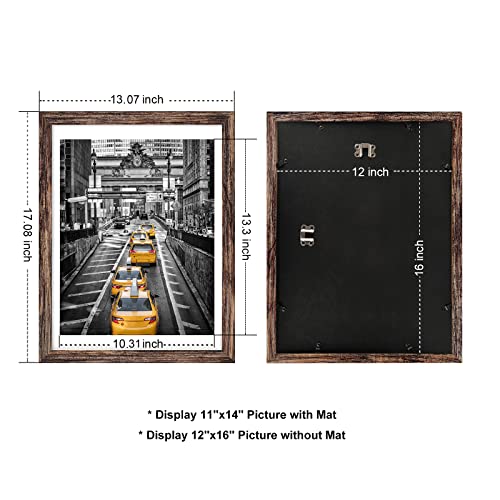 Finefrarm 12x16 Frames Display Pictures 11x14 with Mat or 12x16 Photo Without Mats Farmhouse Distressed Brown Picture Frames Wall Art for Living Room Wall Mounting Decor - Image 2
