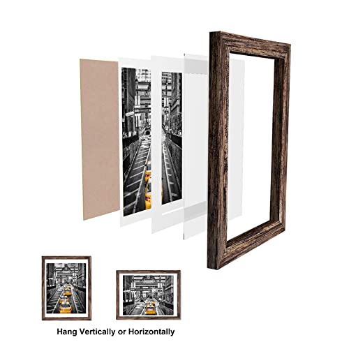 Finefrarm 12x16 Frames Display Pictures 11x14 with Mat or 12x16 Photo Without Mats Farmhouse Distressed Brown Picture Frames Wall Art for Living Room Wall Mounting Decor - Image 4