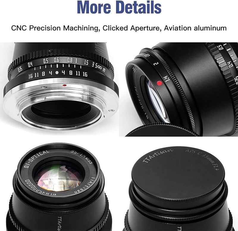 TTArtisan 35mm F1.4 APS-C Manual Focus Lens for Fuji X Mount Camera X-A10 X-A20 X-A3 X-A5 X-A7 X-M1 X-H1 X-T10 X-T2 X-T20 X-T3 X-T30 X-T4 X-T100 X-T200 X-Pro1 X-Pro2 X-Pro3 X-E1 X-E2S X-E3 Black - Image 4