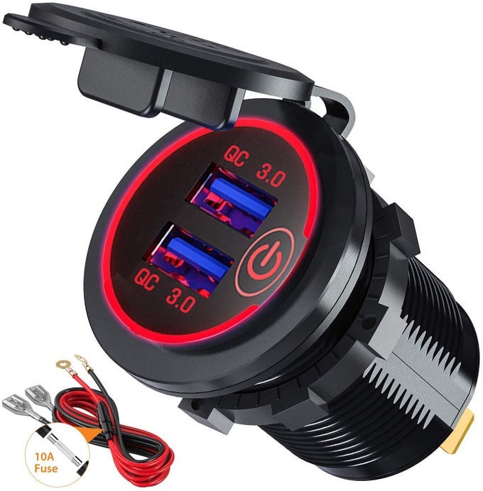 Quick Charge 30 Dual Usb Car Charger Socket With Touch Switch 12V24V 36W Qc30 Dual Usb Fast Charger Socket Power Outlet For Marine Boat Motorcycle Truck Golf Cartred