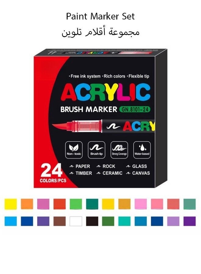 GuangNa 24-Piece Paint Marker Set – Art Markers for Fabric, Rock, Canvas, School & DIY Crafts – Vibrant Water-Based Paint Pens for Artists and Kids - Image 1