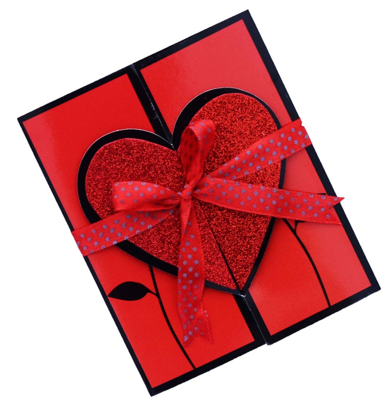 Gaurangi Rose Greeting Card For Valentines Day Red&Black Theme-Love Greeting Card With Romantic Rose Design Valentines Day Gift For Friend|Girlfriend|Boyfriend|Husband (Pack Of 1),Valentine's Day - Image 1
