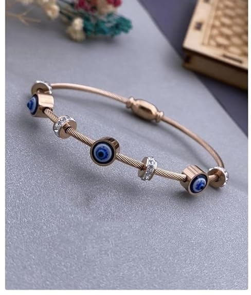 MEENAZ evil eye bracelet for woman Evil Eye Bangles for women Anti Tarnish Stylish Adjustable Bracelet for girls Rose gold Kada for Women Accessories Jewellery Women Girls friendship crystal -558 - Image 2