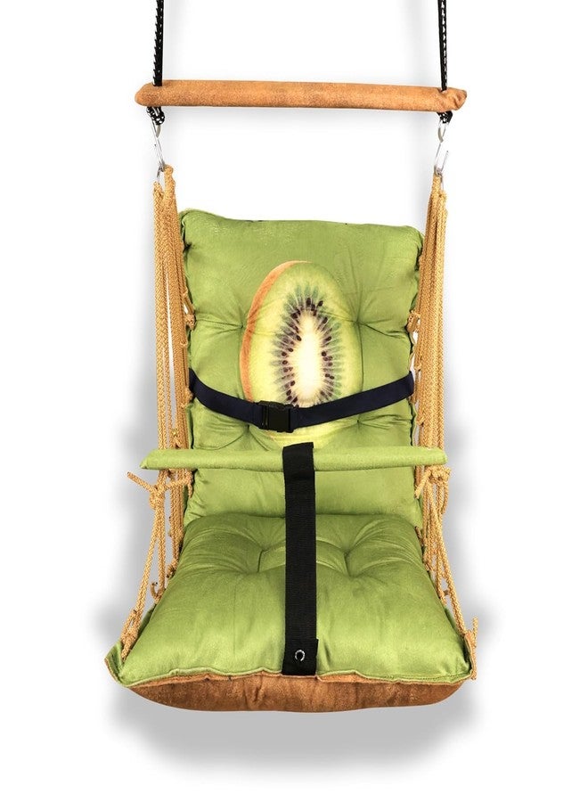 ELLEZZA Cotton Baby Swing for Kids Children Folding and Washable, Child Gift Soft Jhula with Safety Belt Easy to Carry Safety Lock Cradle Chair, Swing for Kids, Home Garden, oonjel (Kivi) - Image 1
