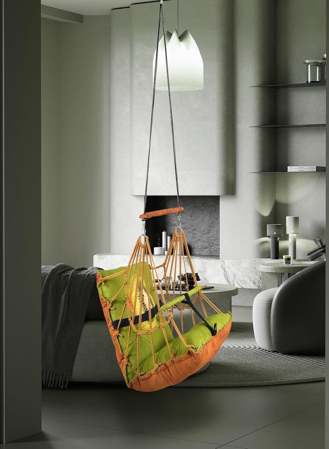 ELLEZZA Cotton Baby Swing for Kids Children Folding and Washable, Child Gift Soft Jhula with Safety Belt Easy to Carry Safety Lock Cradle Chair, Swing for Kids, Home Garden, oonjel (Kivi) - Image 2