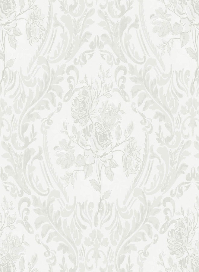 Ismoon Peel and Stick Wallpaper Vintage Floral Contact Paper Boho Watercolor Grey Damask Wallpaper Textured Removable Self Adhesive Vinyl Wall Paper for Bedroom, 17.3 in X 6.5 ft - Image 1