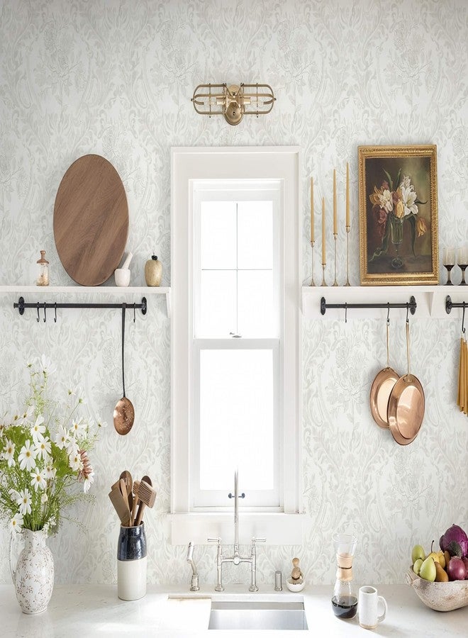 Ismoon Peel and Stick Wallpaper Vintage Floral Contact Paper Boho Watercolor Grey Damask Wallpaper Textured Removable Self Adhesive Vinyl Wall Paper for Bedroom, 17.3 in X 6.5 ft - Image 2