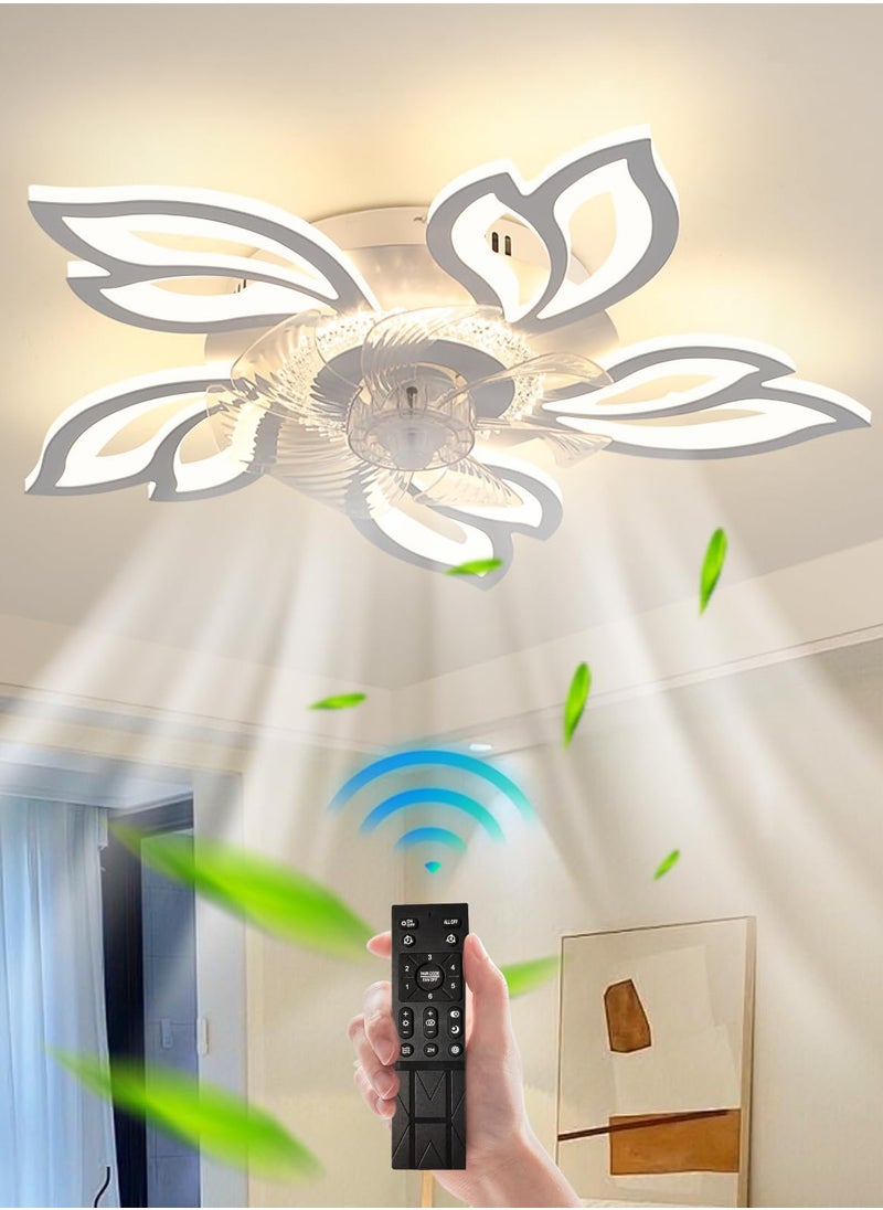 Ganeed 26.7in Modern Ceiling Fan with Light, Bladeless Fandelier Ceiling Fan with Remote,Low Profile Ceiling Fan with Light for Kitchen, Bedroom（6 Speed, Timing,Dimmable）-White  - Image 1