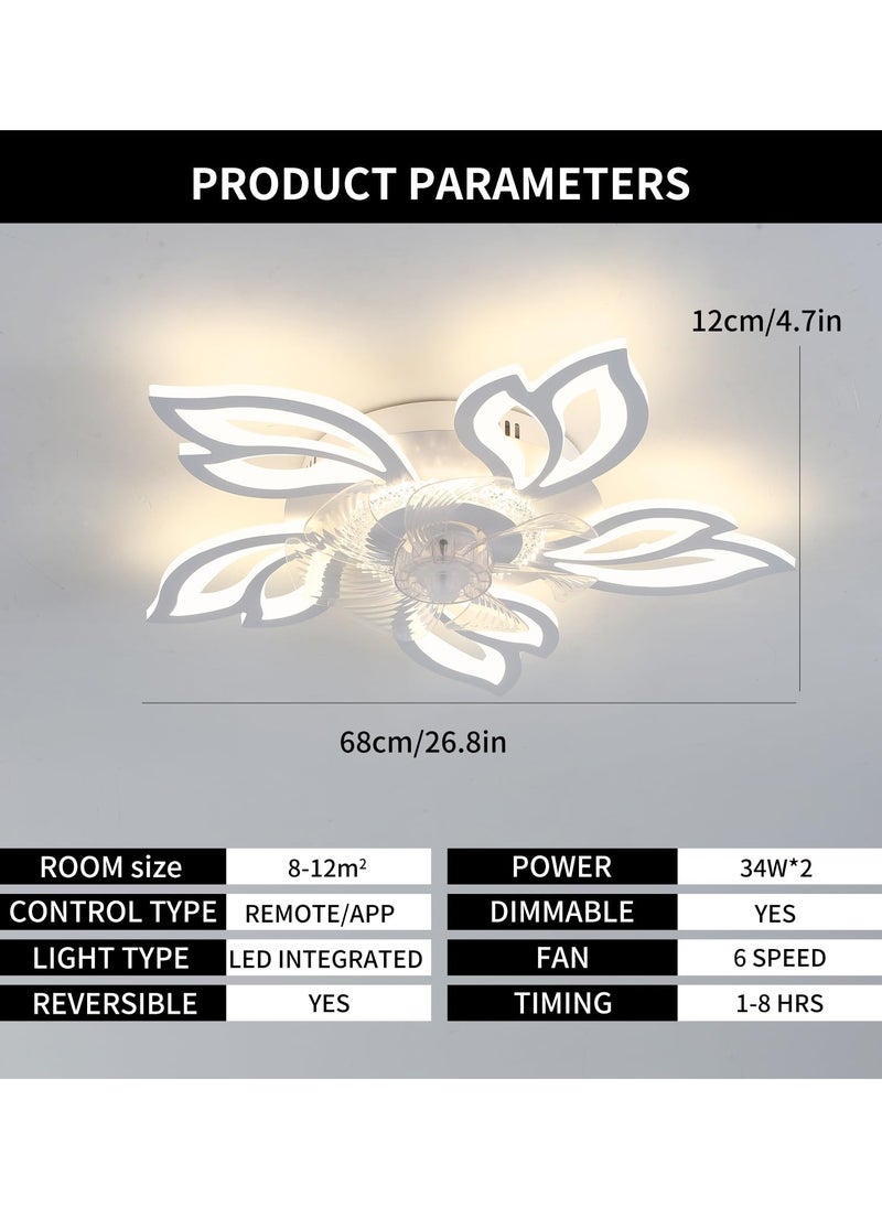 Ganeed 26.7in Modern Ceiling Fan with Light, Bladeless Fandelier Ceiling Fan with Remote,Low Profile Ceiling Fan with Light for Kitchen, Bedroom（6 Speed, Timing,Dimmable）-White  - Image 3