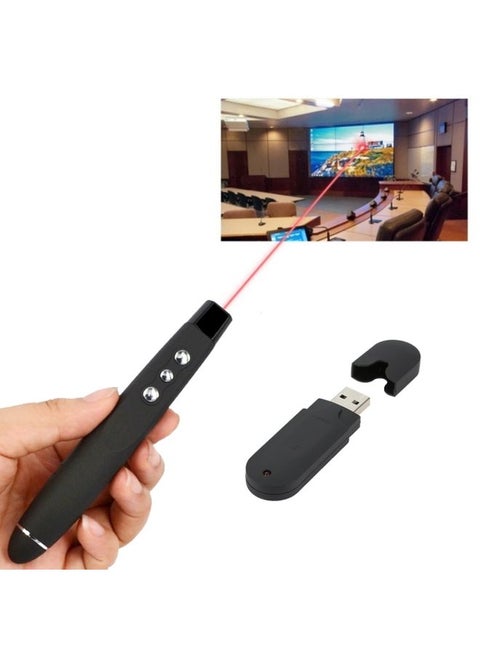 PP-1000 Multimedia Presentation Remote PowerPoint Clicker 2.4GHz RF Laser Pointer with USB Receiver(Black)