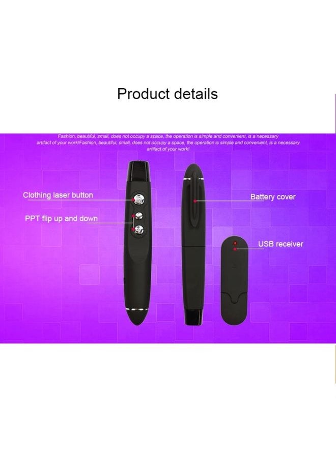 BURAQ - PP-1000 Multimedia Presentation Remote PowerPoint Clicker 2.4GHz RF Laser Pointer with USB Receiver(Black) - Image 1
