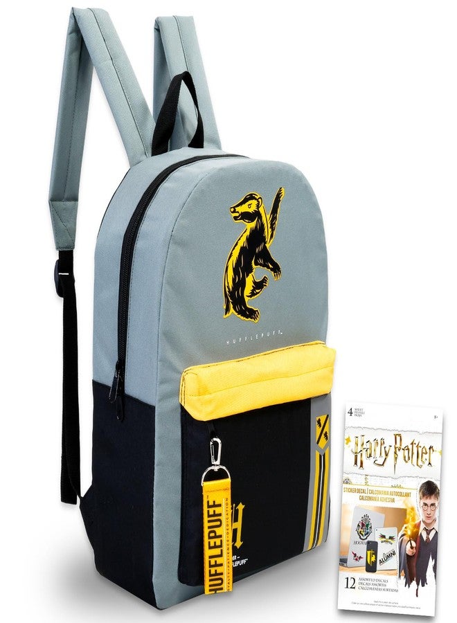 Harry Potter Backpack for Adults Set - Bundle with 16" Hufflepuff Backpack Plus Decals | Harry Potter Travel Bag for Teens, Adults - Image 1
