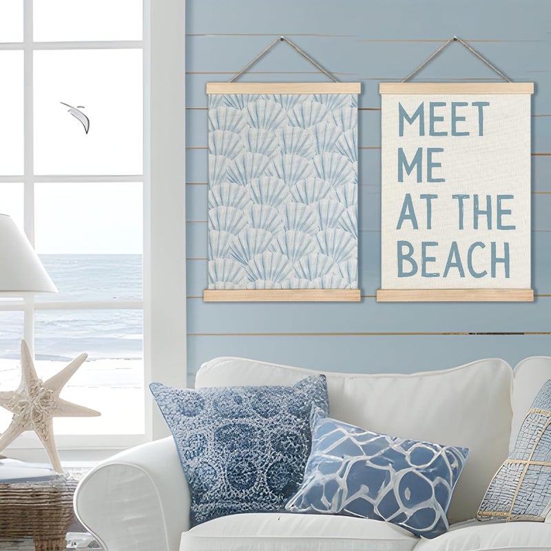 RYYCDOI Coastal Cowgirl Beach Room Decor Set of 2, Aesthetic Seashell Wall Decor, Blue Beach Decor for Teen Girls Room, 12x16 Inches - Image 4