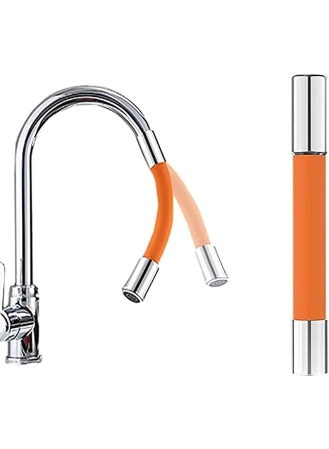 360° Rotating Foaming Faucet Leader Hose – Flexible Splash-Proof Silicone Pipe Extension with Foam Aerator for Kitchen Sink, Bathroom Tap & Garden Use (Orange, 20 cm) - Image 1