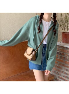 Generic Spring And Autumn Loose Zipper Long-sleeved Cardigan Coat Women's Korean-style Solid Color Hooded Sweater Student Women's Cardigan Small Coat 