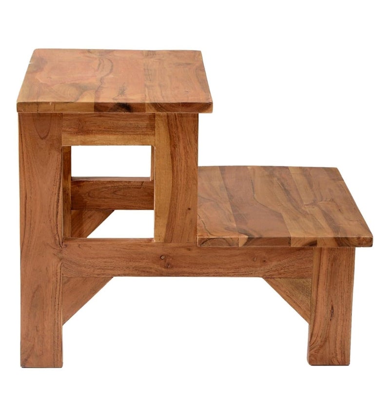 Md Decor Solid Sheesham Wood 2 Step Stool for Adults & Kids | Multipurpose Wooden Step Ladder for Kitchen, Bedroom, Bathroom, Garden (Natural Finish) - Image 4