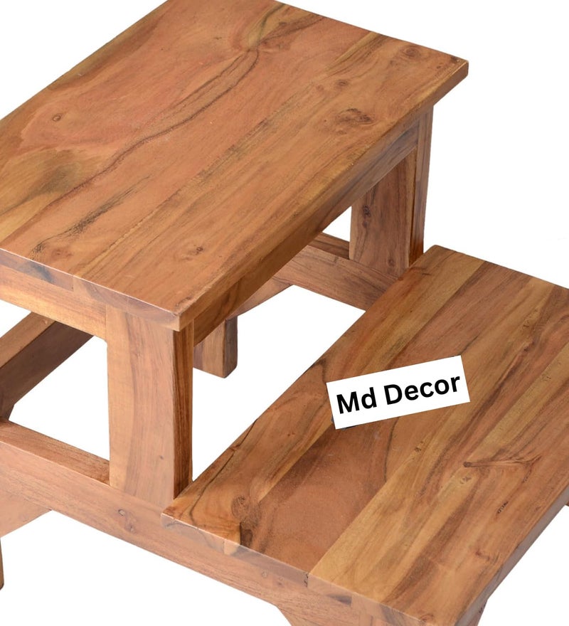 Md Decor Solid Sheesham Wood 2 Step Stool for Adults & Kids | Multipurpose Wooden Step Ladder for Kitchen, Bedroom, Bathroom, Garden (Natural Finish) - Image 2