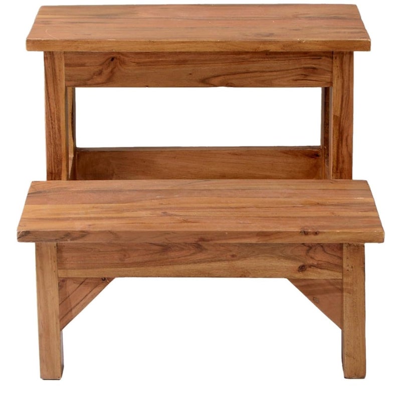 Md Decor Solid Sheesham Wood 2 Step Stool for Adults & Kids | Multipurpose Wooden Step Ladder for Kitchen, Bedroom, Bathroom, Garden (Natural Finish) - Image 5