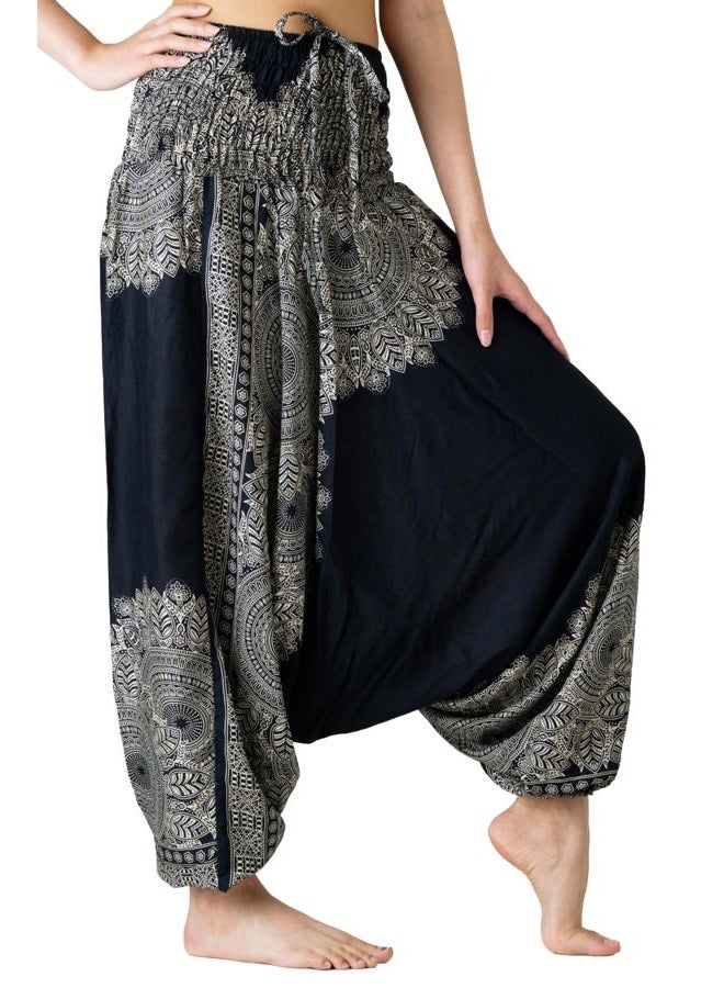 CARL BRANDS Women's Harem Pants Jumpsuit Hippie Clothes (Hippierose Black, One Size)  - Image 1
