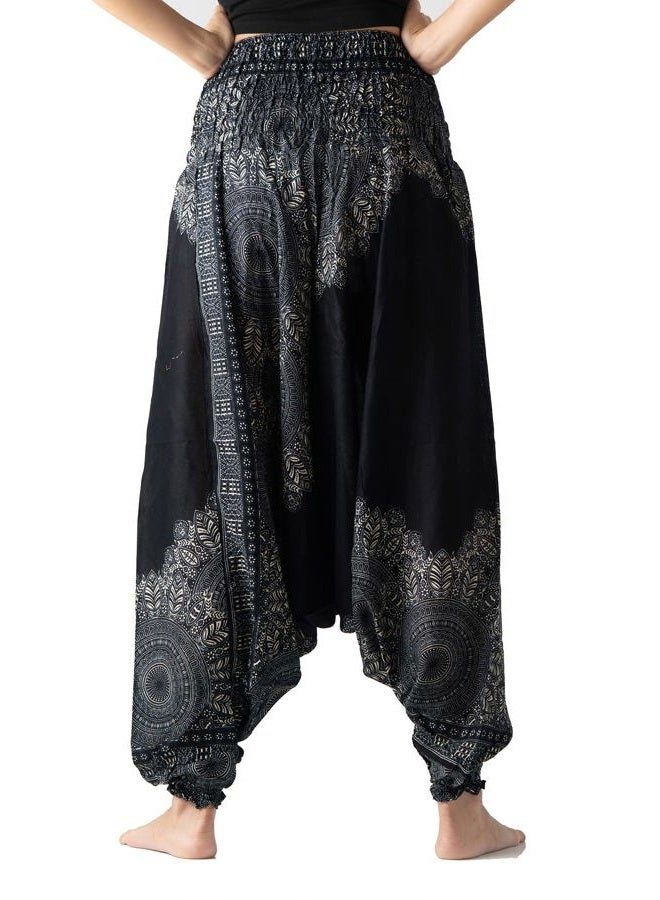 CARL BRANDS Women's Harem Pants Jumpsuit Hippie Clothes (Hippierose Black, One Size)  - Image 3