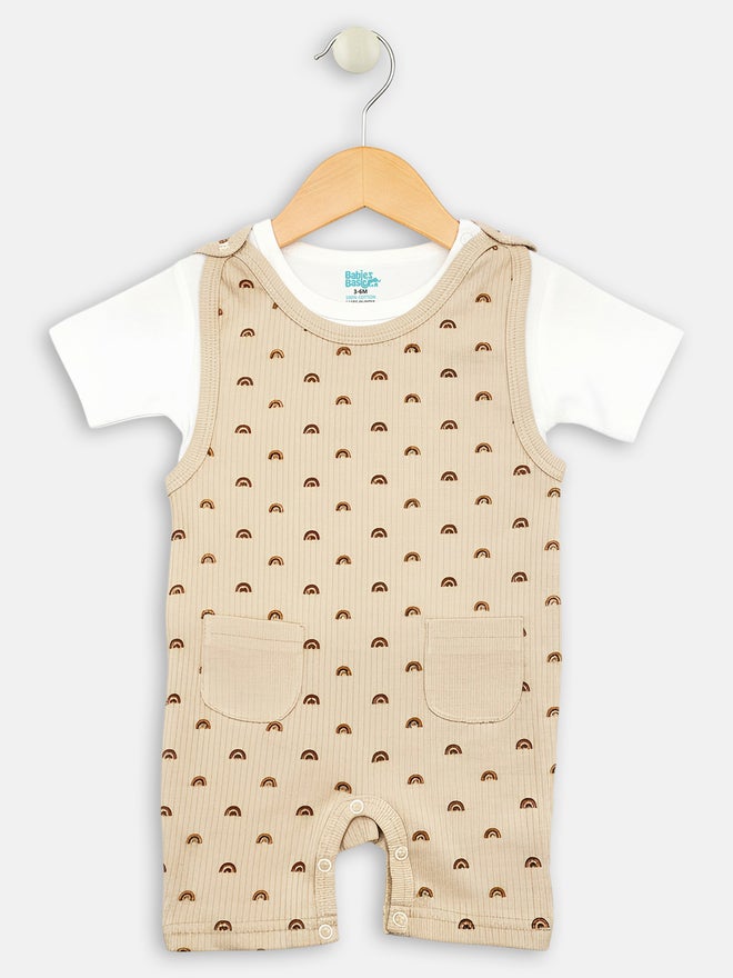 Babies Basic Premium Ribbed Cotton Dungaree with Short Sleeves T-Shirt - Image 4