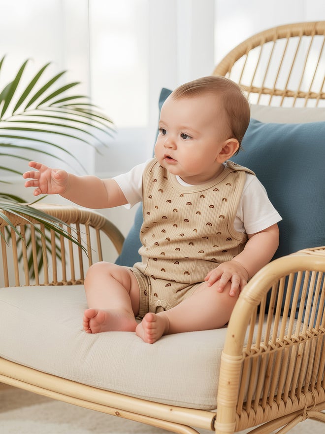 Babies Basic Premium Ribbed Cotton Dungaree with Short Sleeves T-Shirt - Image 3