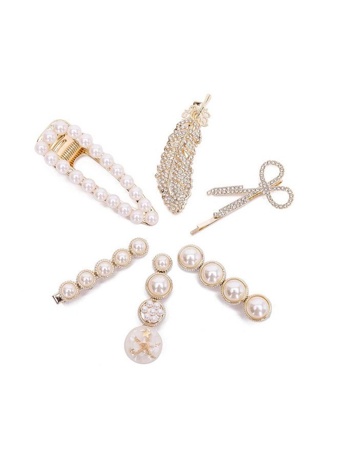 Hexwell Korean Hair Pin Fashion Style Pearl Rhinestone Metal Hair Clips 6pcs Hair Pin Stylish Hair Accessories Jewellery For Women's And Girls (Design-2) - Image 3