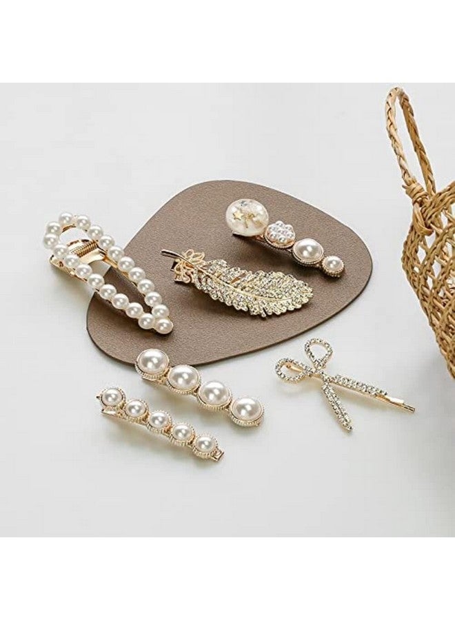 Hexwell Korean Hair Pin Fashion Style Pearl Rhinestone Metal Hair Clips 6pcs Hair Pin Stylish Hair Accessories Jewellery For Women's And Girls (Design-2) - Image 2