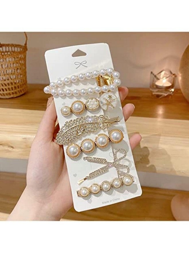 Hexwell Korean Hair Pin Fashion Style Pearl Rhinestone Metal Hair Clips 6pcs Hair Pin Stylish Hair Accessories Jewellery For Women's And Girls (Design-2) - Image 1