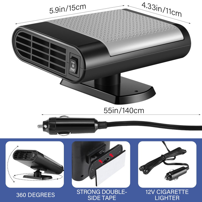 Datanly 2 Pcs 12V 150W Portable Car Heater Defroster 2 in 1 Modes Automobile Windscreen Fan Heating and Cooling Windshield Fan Defroster Demister with Plug into Cigarette Lighter (Grey) - Image 2