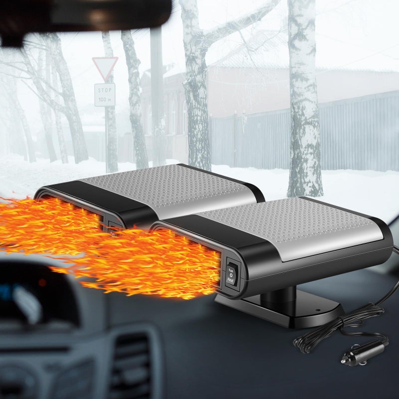 Datanly 2 Pcs 12V 150W Portable Car Heater Defroster 2 in 1 Modes Automobile Windscreen Fan Heating and Cooling Windshield Fan Defroster Demister with Plug into Cigarette Lighter (Grey) - Image 1