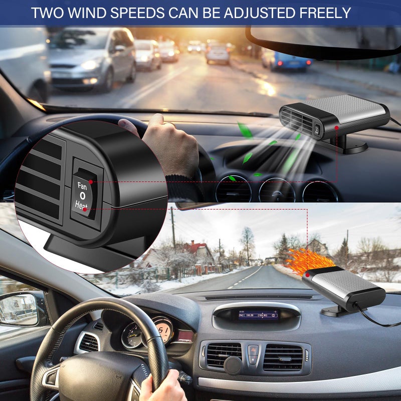 Datanly 2 Pcs 12V 150W Portable Car Heater Defroster 2 in 1 Modes Automobile Windscreen Fan Heating and Cooling Windshield Fan Defroster Demister with Plug into Cigarette Lighter (Grey) - Image 5