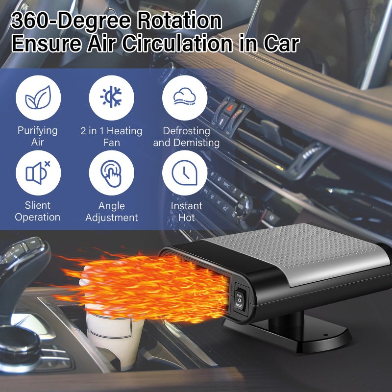Datanly 2 Pcs 12V 150W Portable Car Heater Defroster 2 in 1 Modes Automobile Windscreen Fan Heating and Cooling Windshield Fan Defroster Demister with Plug into Cigarette Lighter (Grey) - Image 3