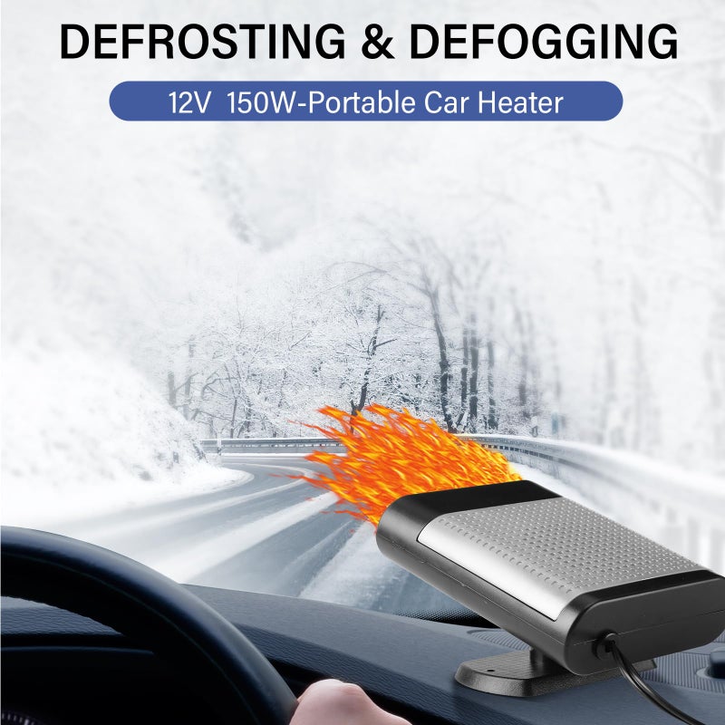 Datanly 2 Pcs 12V 150W Portable Car Heater Defroster 2 in 1 Modes Automobile Windscreen Fan Heating and Cooling Windshield Fan Defroster Demister with Plug into Cigarette Lighter (Grey) - Image 4