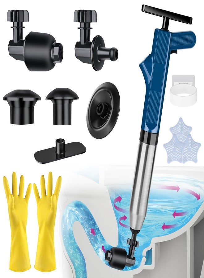 NiHome 120 PSI High Pressure Air Toilet Plunger with Built-In Gauge Full Kit, Robust Stainless Steel & ABS Construction with Multi-Head & Ergonomic Handle to Tackle Tough Blockages on Various Drains - Image 1