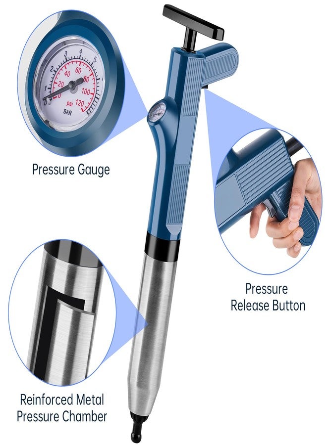 NiHome 120 PSI High Pressure Air Toilet Plunger with Built-In Gauge Full Kit, Robust Stainless Steel & ABS Construction with Multi-Head & Ergonomic Handle to Tackle Tough Blockages on Various Drains - Image 2