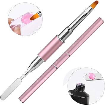 MWOOT DualEnded Gel Brush Picker Brush tool Mwoot Stainless Steel 2 in 1 Designs Gel Nail Brushes Gel Nail Tool for Gel Acrylic Nails ExtensionPink - Image 4