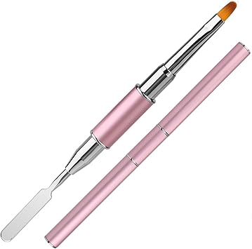 MWOOT DualEnded Gel Brush Picker Brush tool Mwoot Stainless Steel 2 in 1 Designs Gel Nail Brushes Gel Nail Tool for Gel Acrylic Nails ExtensionPink - Image 1