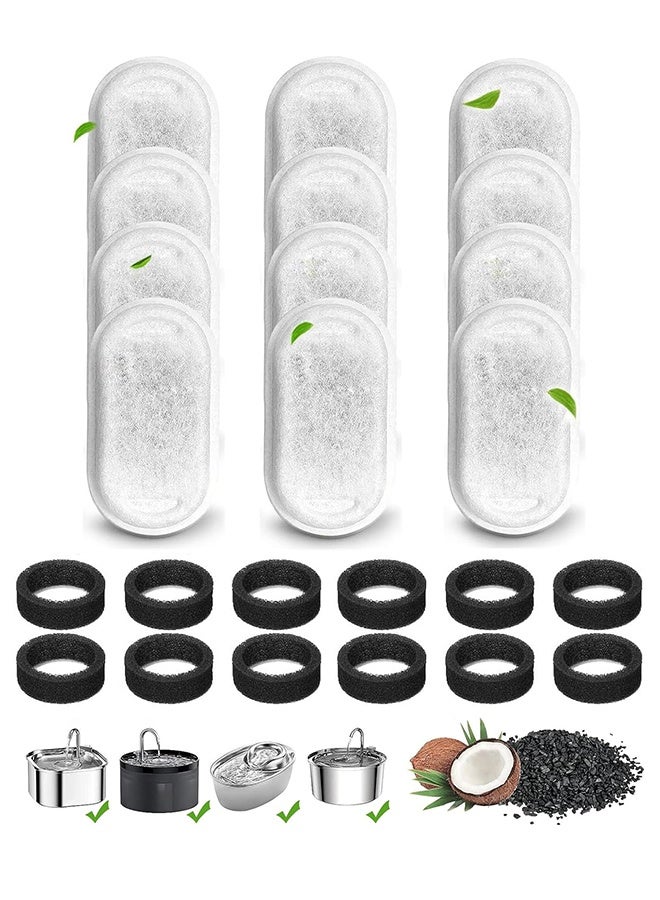 غنافوتو مرشحات نافورة مياه للقطط لـ 108/3.2 لتر و 67 أونصة/2 لتر مرشحات نافورة مياه للحيوانات الأليفة من الفولاذ المقاوم للصدأ، 12 مرشح بديل لنافورة القطط مع 12 إسفنجة - Image 1