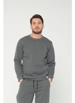 Four Man Anthracite Grey Crew Neck Sweatshirt 3 Thread Raised (100% Cotton)  - Image 4