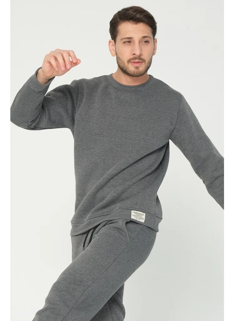 Four Man Anthracite Grey Crew Neck Sweatshirt 3 Thread Raised (100% Cotton)