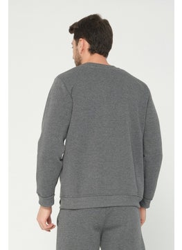 Four Man Anthracite Grey Crew Neck Sweatshirt 3 Thread Raised (100% Cotton)  - Image 3