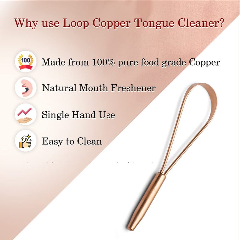 Episkey Copper Single Handle Tongue Cleaner - Easy One Hand Use - Larger Surface Coverage - Ayurvedic Copper Health for Fresh Breath and Total Oral Hygiene (SINGLE HANDLE COPPER) (Set of 1) - Image 3