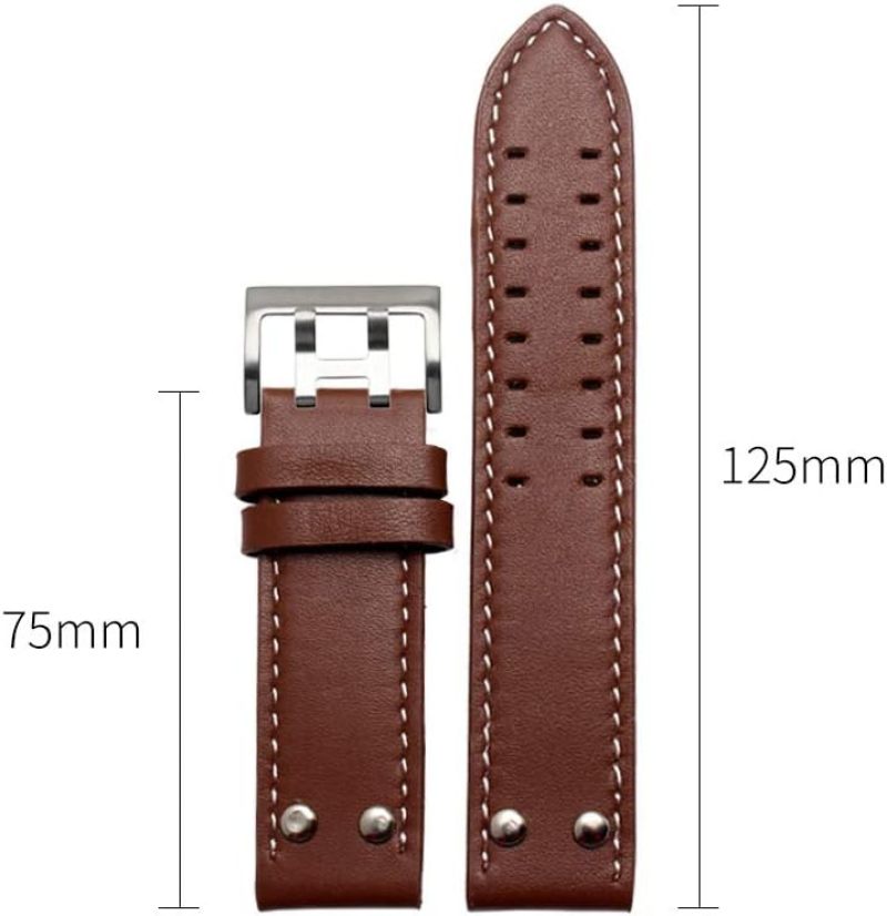 22mm Watch Strap: Real Cowhide Coffee Color, Perfect Fit For Hamilton Watches - Stylish Coffee White Wire Design With Secure Steel Buckle, Watch Replacement Band For Hamilton Timepieces, Includes Meta - Image 3