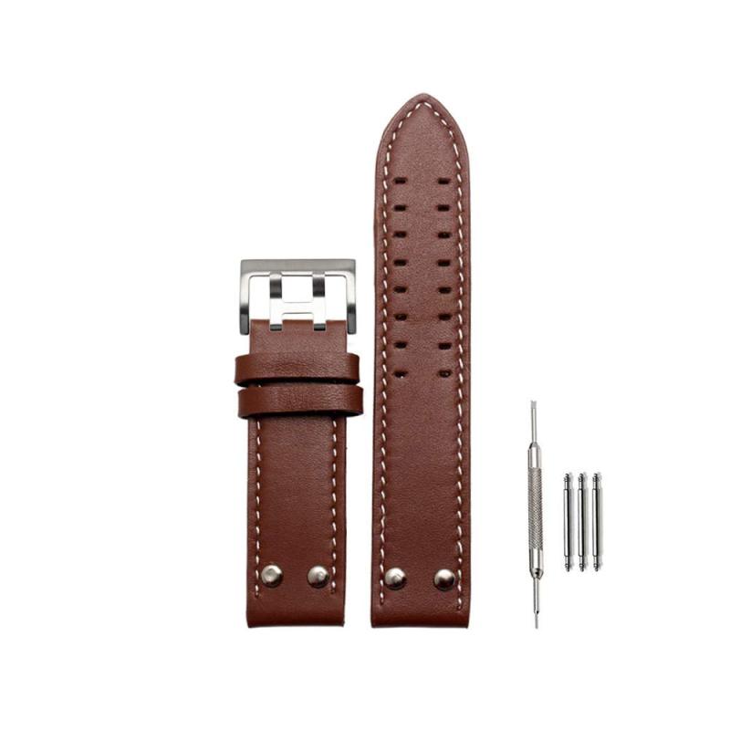 22mm Watch Strap: Real Cowhide Coffee Color, Perfect Fit For Hamilton Watches - Stylish Coffee White Wire Design With Secure Steel Buckle, Watch Replacement Band For Hamilton Timepieces, Includes Meta - Image 1
