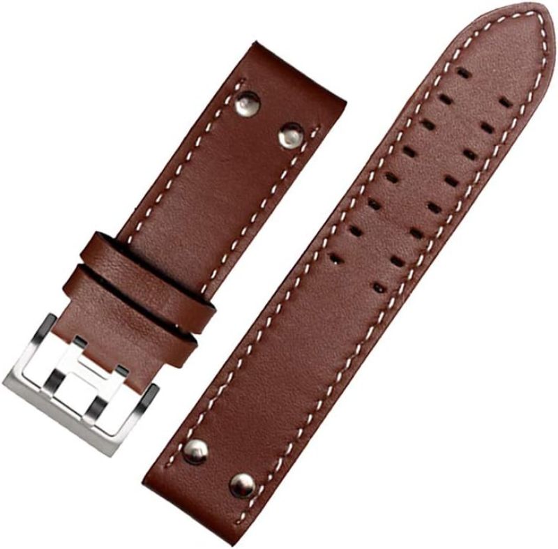 22mm Watch Strap: Real Cowhide Coffee Color, Perfect Fit For Hamilton Watches - Stylish Coffee White Wire Design With Secure Steel Buckle, Watch Replacement Band For Hamilton Timepieces, Includes Meta - Image 4
