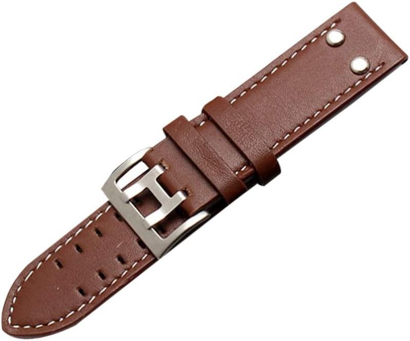22mm Watch Strap: Real Cowhide Coffee Color, Perfect Fit For Hamilton Watches - Stylish Coffee White Wire Design With Secure Steel Buckle, Watch Replacement Band For Hamilton Timepieces, Includes Meta - Image 5